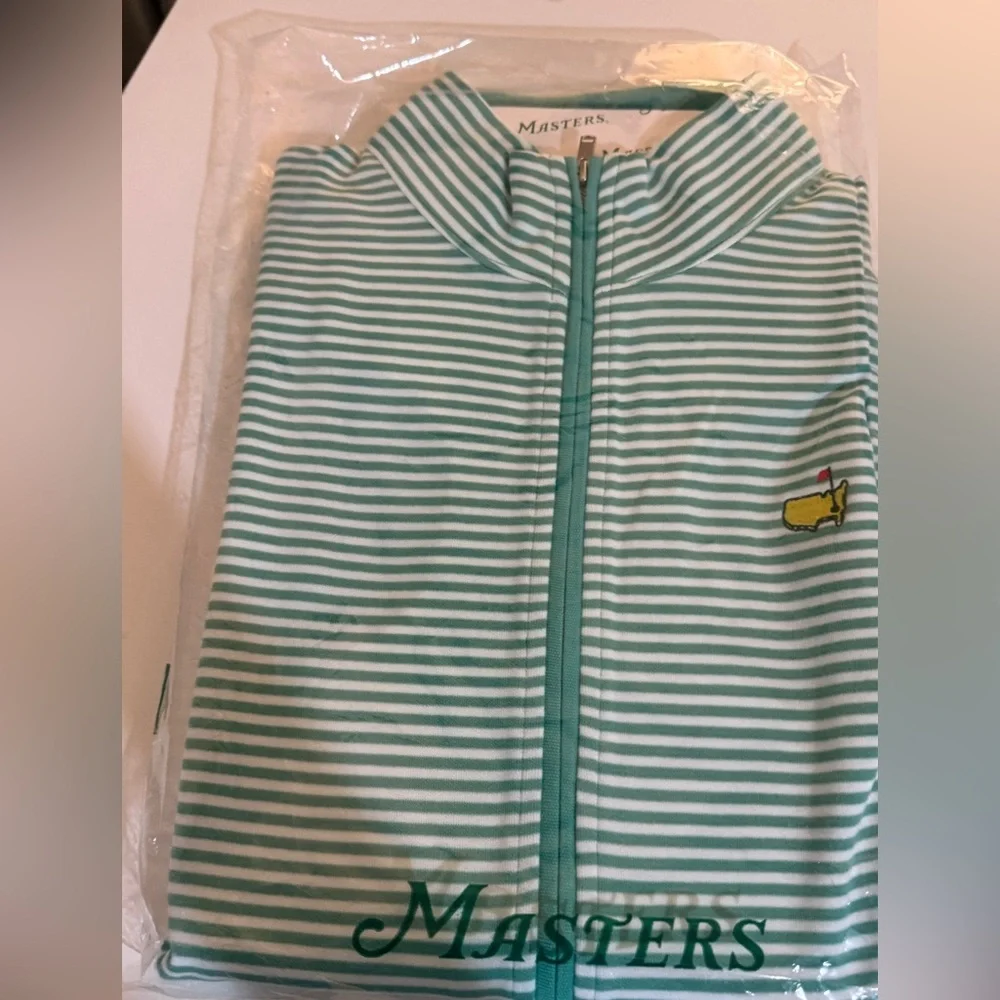 2025 Masters Magnolia Lane Women's Striped Zip Up Jacket - Green & White - Picture 1 of 5
